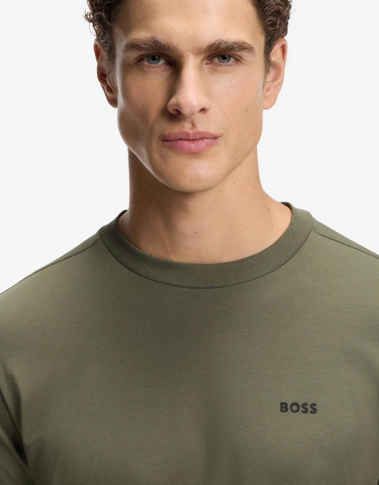 BOSS Green Tee Mens Stretch Cotton T-Shirt with Contrast Logo - Olive 257