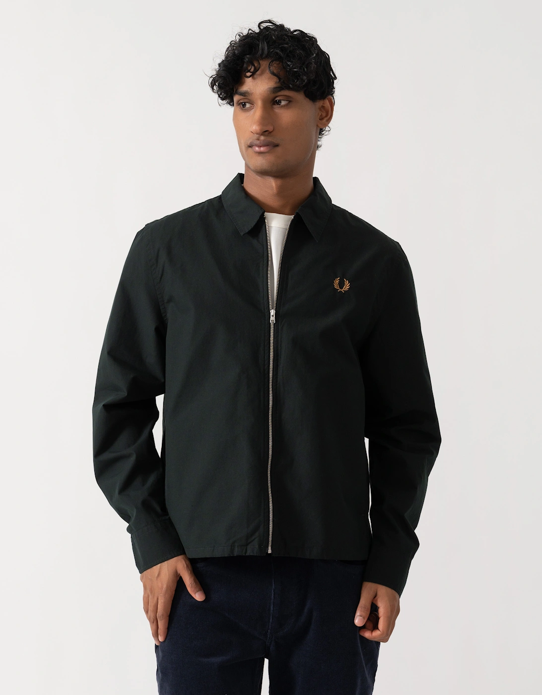 Fred Perry Mens Poplin Zip Overshirt - Night Green Q20