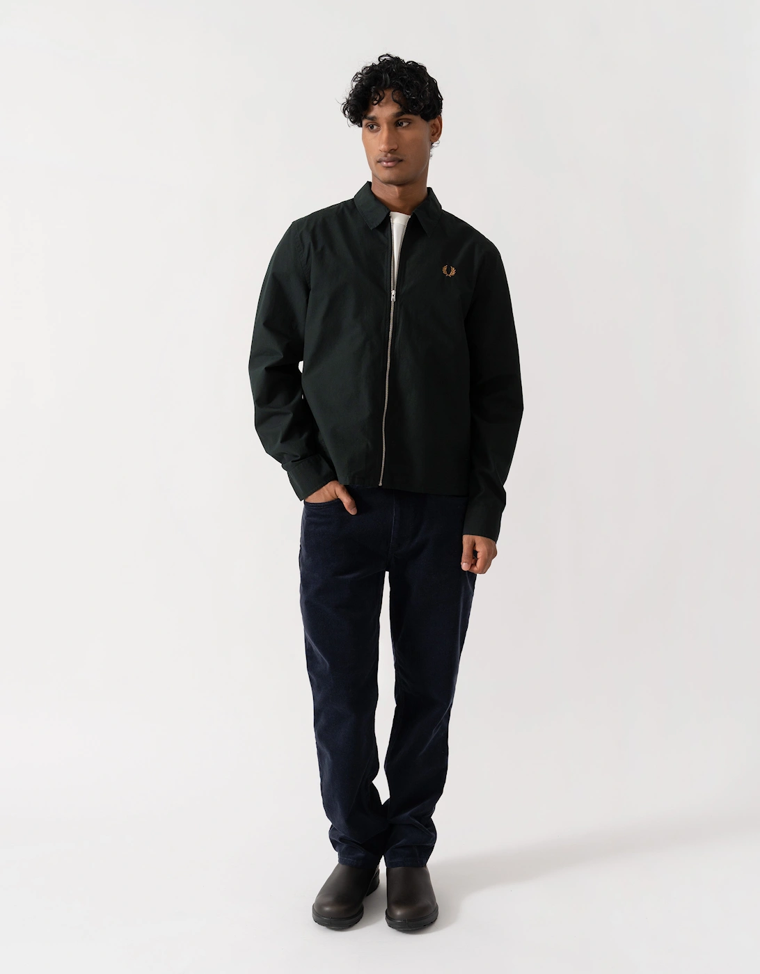 Fred Perry Mens Poplin Zip Overshirt - Night Green Q20