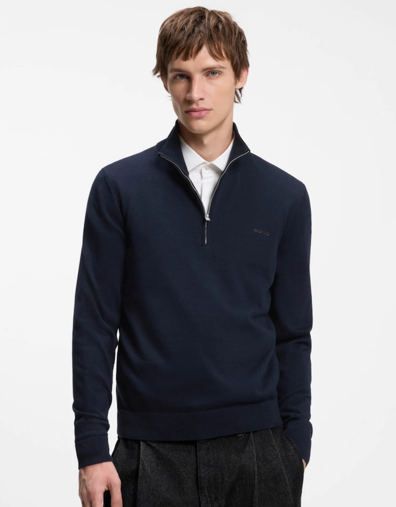 HUGO San Quintus-C2 Mens 1/4 Zip Funnel Neck Jumper - Navy 410