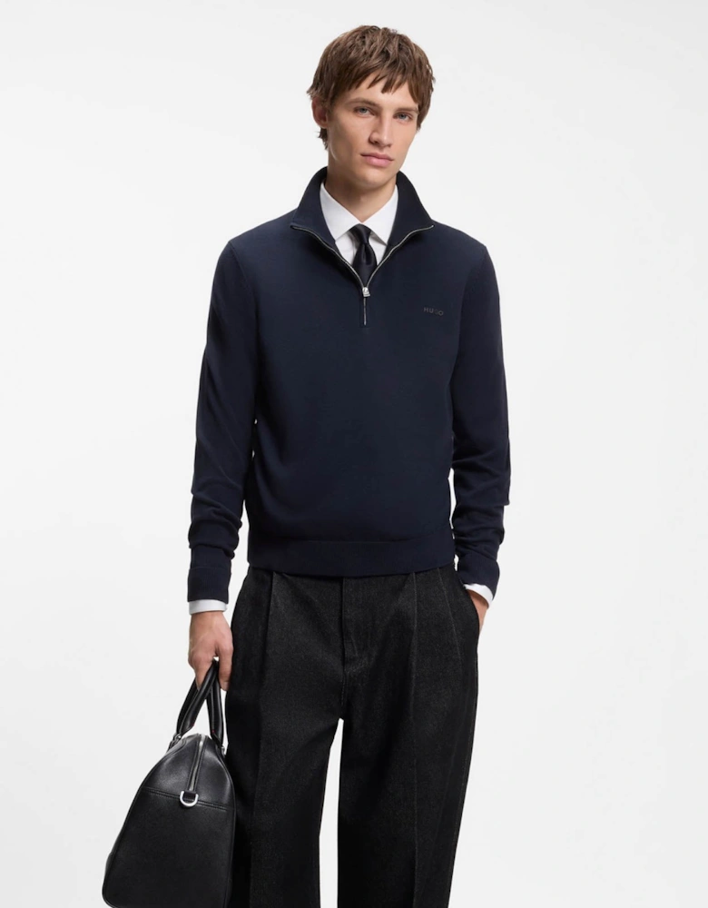 HUGO San Quintus-C2 Mens 1/4 Zip Funnel Neck Jumper - Navy 410
