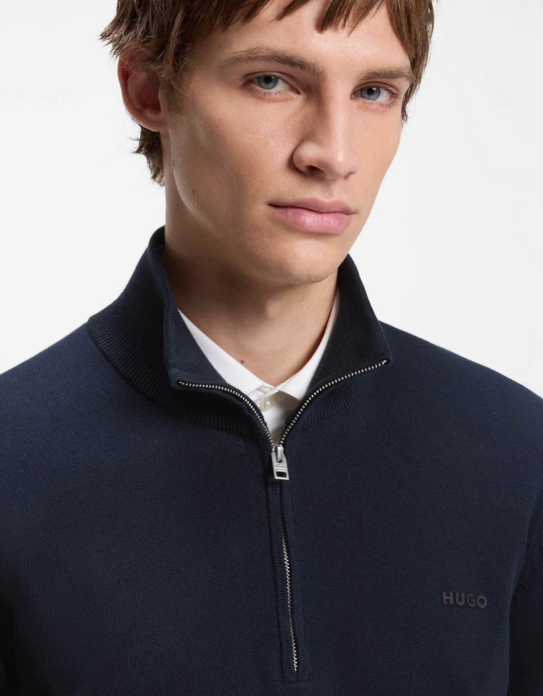 HUGO San Quintus-C2 Mens 1/4 Zip Funnel Neck Jumper - Navy 410