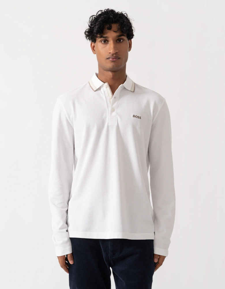 BOSS Green Plisy Mens Long Sleeve Polo Shirt  - Open White 116