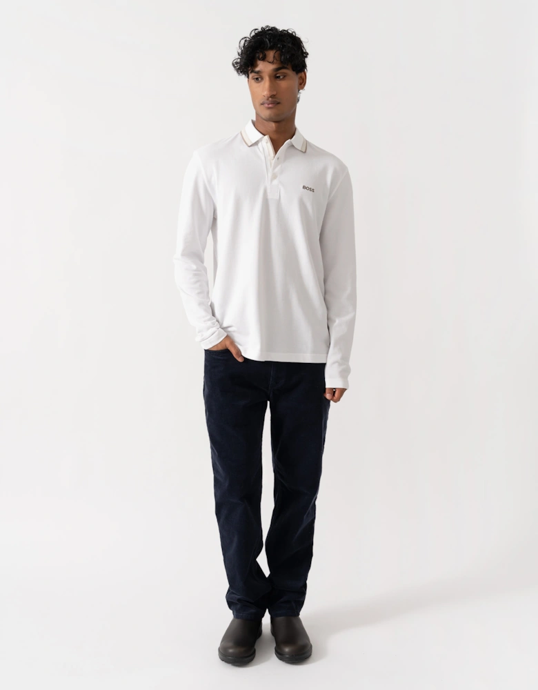 BOSS Green Plisy Mens Long Sleeve Polo Shirt  - Open White 116