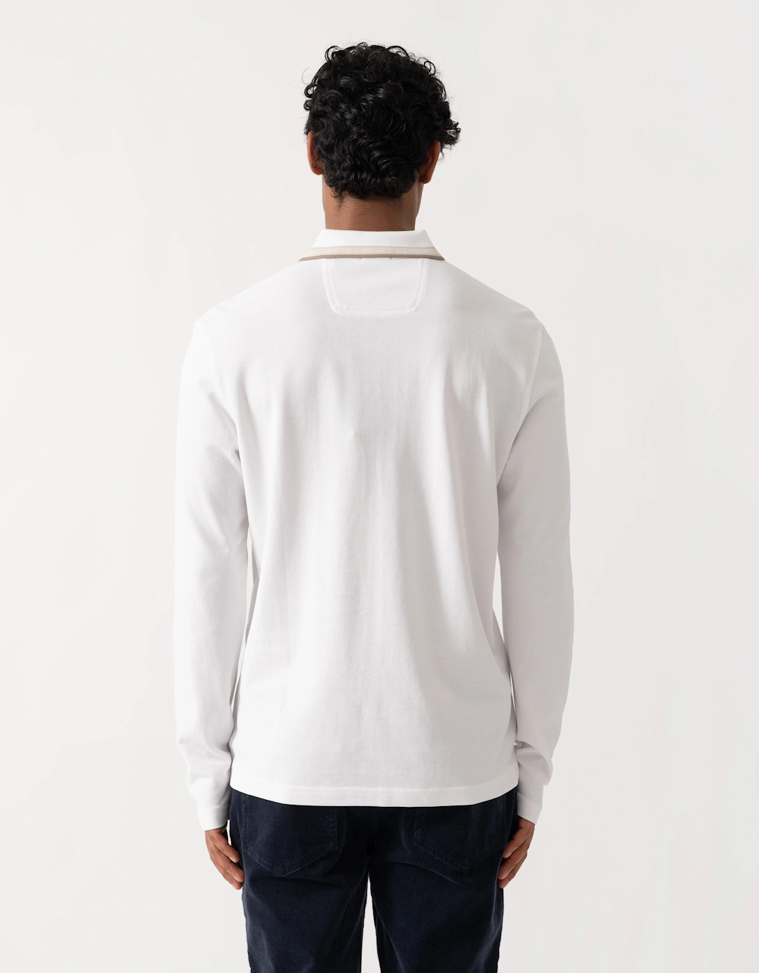 BOSS Green Plisy Mens Long Sleeve Polo Shirt  - Open White 116