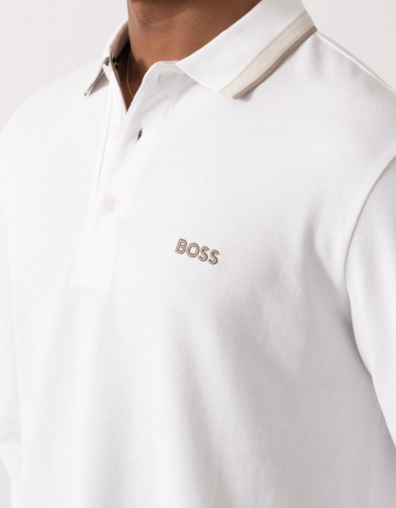 BOSS Green Plisy Mens Long Sleeve Polo Shirt  - Open White 116