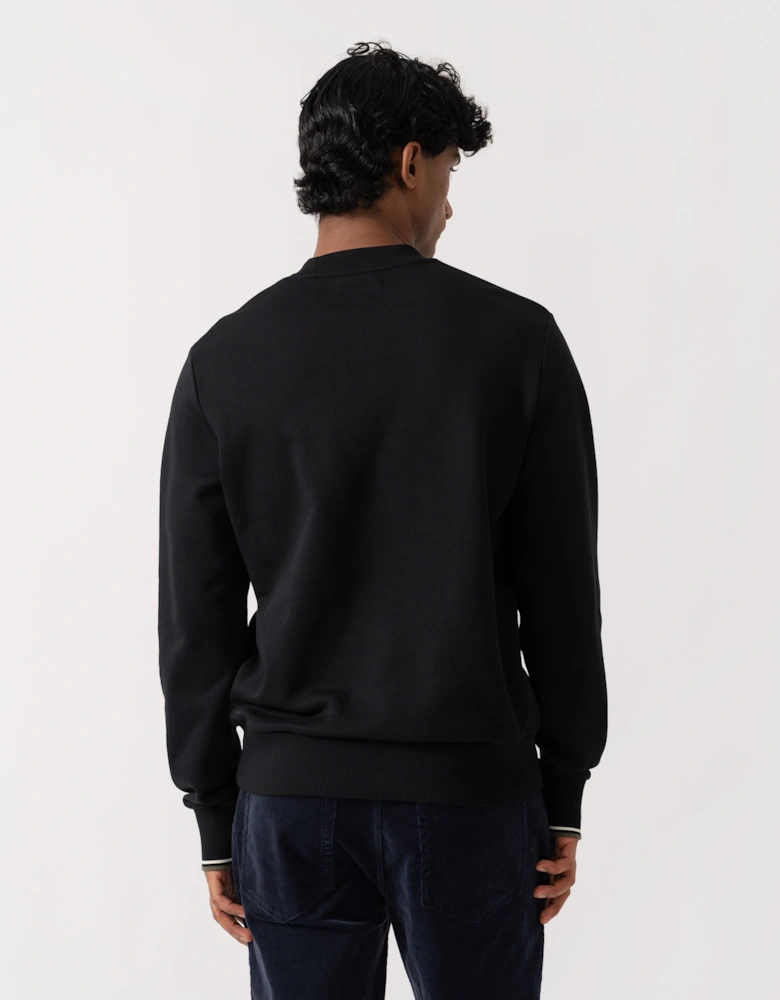 Fred Perry Mens Crew Neck Sweatshirt - Black/Ecru/Laurel Wreath Green W54