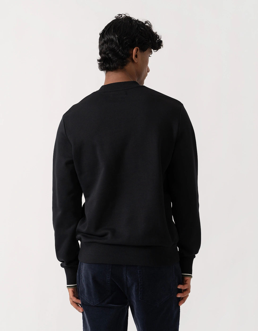 Fred Perry Mens Crew Neck Sweatshirt - Black/Ecru/Laurel Wreath Green W54