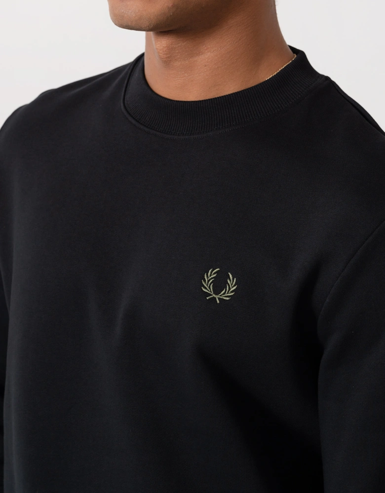 Fred Perry Mens Crew Neck Sweatshirt - Black/Ecru/Laurel Wreath Green W54