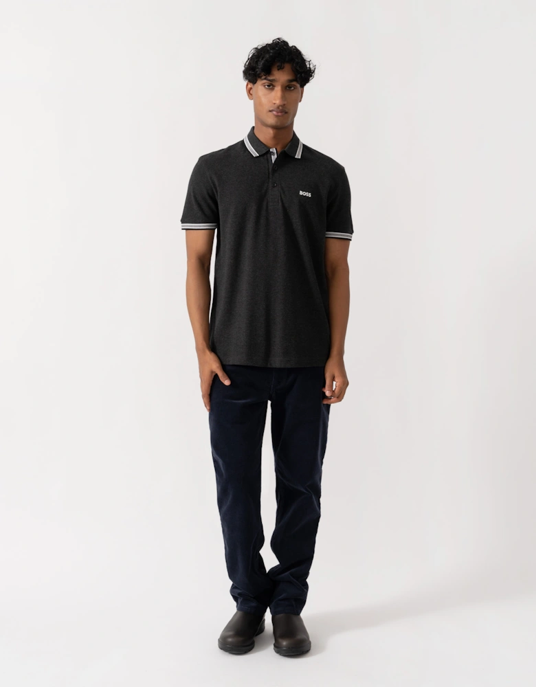 BOSS Green Paddy Mens Cotton-Piqué Polo Shirt with Contrast Logo - Dark Grey 022