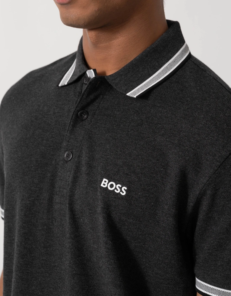 BOSS Green Paddy Mens Cotton-Piqué Polo Shirt with Contrast Logo - Dark Grey 022