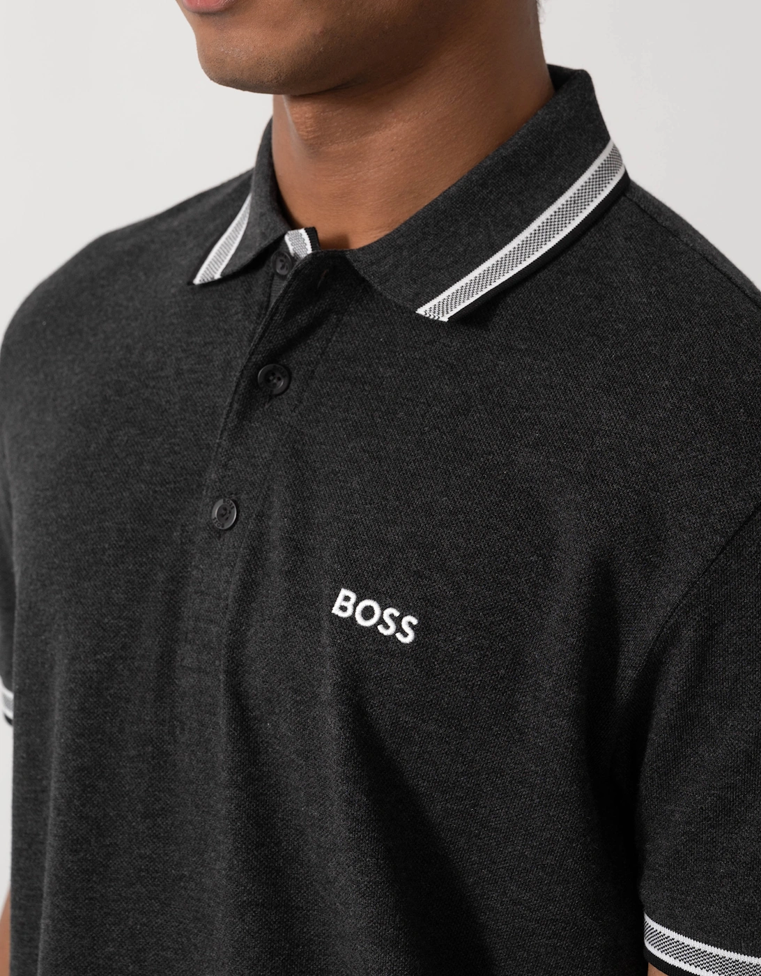 BOSS Green Paddy Mens Cotton-Piqué Polo Shirt with Contrast Logo - Dark Grey 022