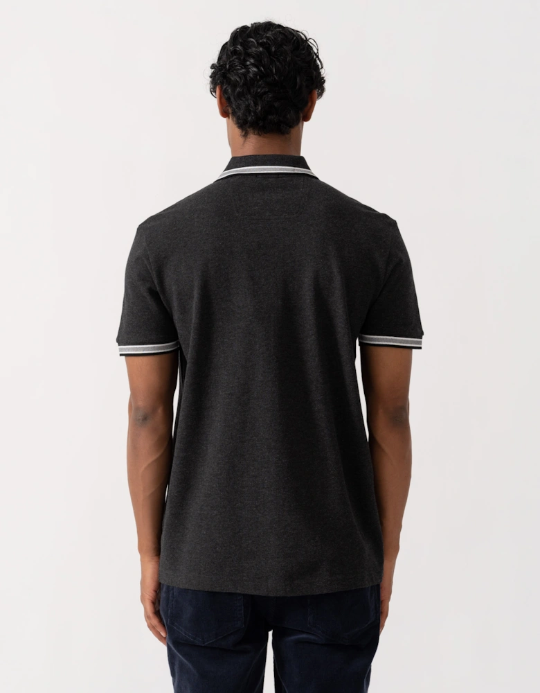 BOSS Green Paddy Mens Cotton-Piqué Polo Shirt with Contrast Logo - Dark Grey 022