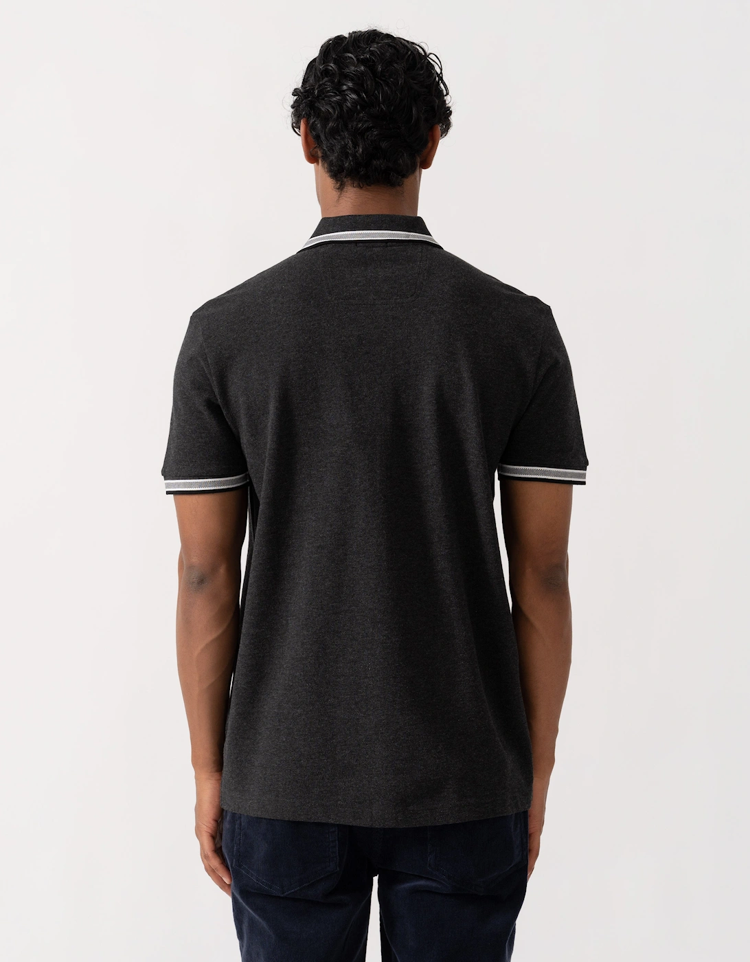 BOSS Green Paddy Mens Cotton-Piqué Polo Shirt with Contrast Logo - Dark Grey 022
