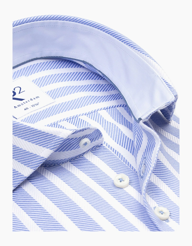 R2 CUT AWAY COLLAR LONG SLEEVED SHIRT BLUE & WHITE STRIPE