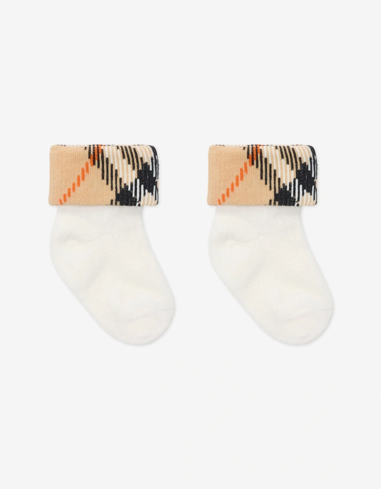 Burberry Baby Check Turn Back Socks Set in White