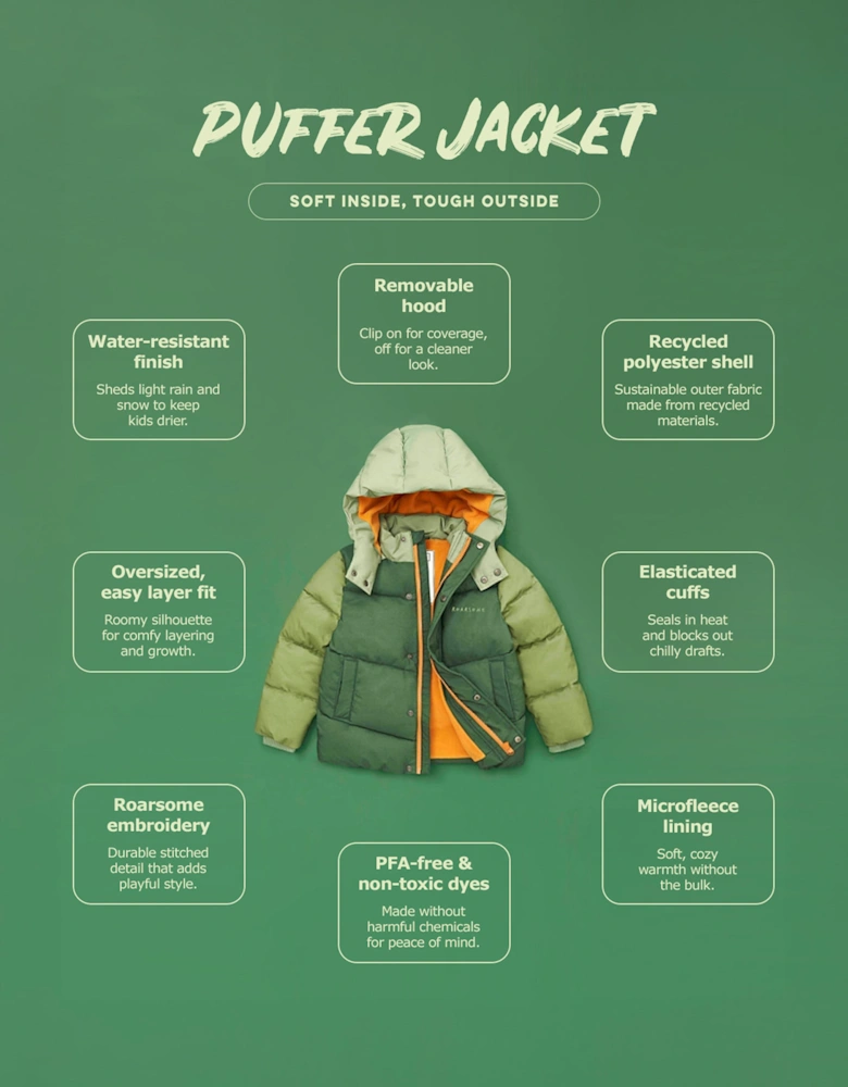 Roarsome Boys Puffer Jacket in Green