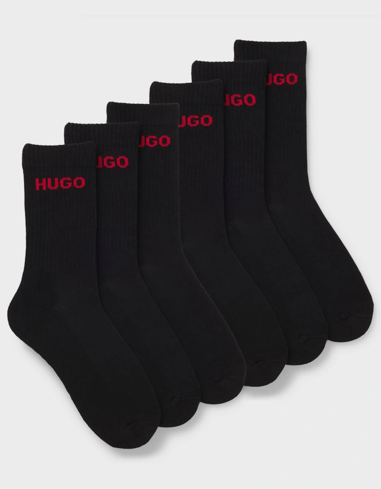 HUGO 6 Pack QS Rib Logo Mens Combed Cotton Socks - Open Miscellaneous 967