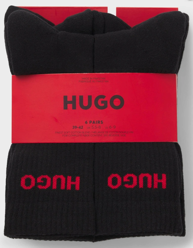 HUGO 6 Pack QS Rib Logo Mens Combed Cotton Socks - Open Miscellaneous 967