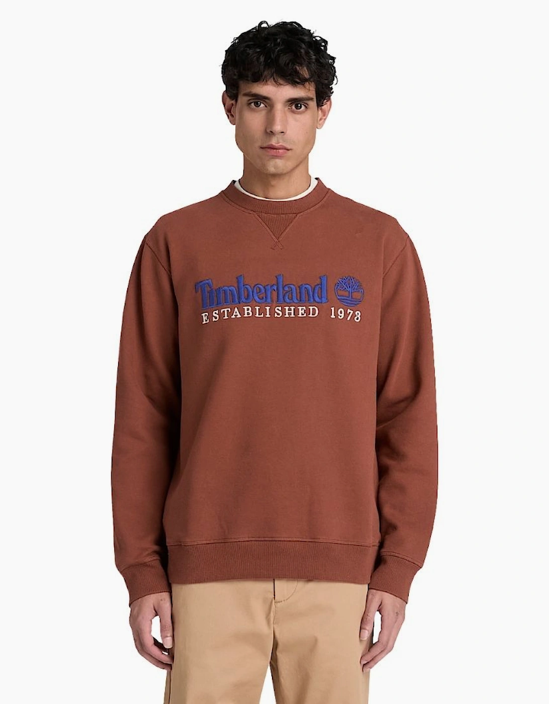 Timberland Established 1973 Embroidered Logo Brown Crew Sweatshirt