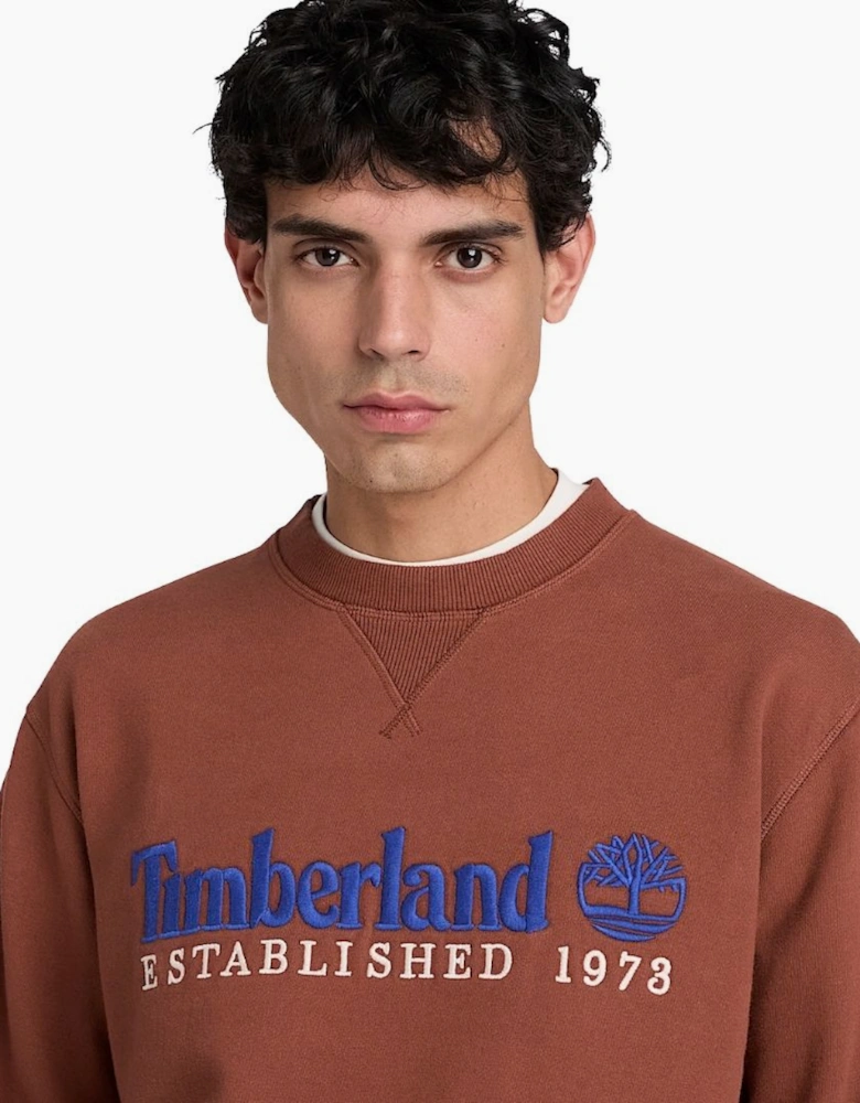 Timberland Established 1973 Embroidered Logo Brown Crew Sweatshirt