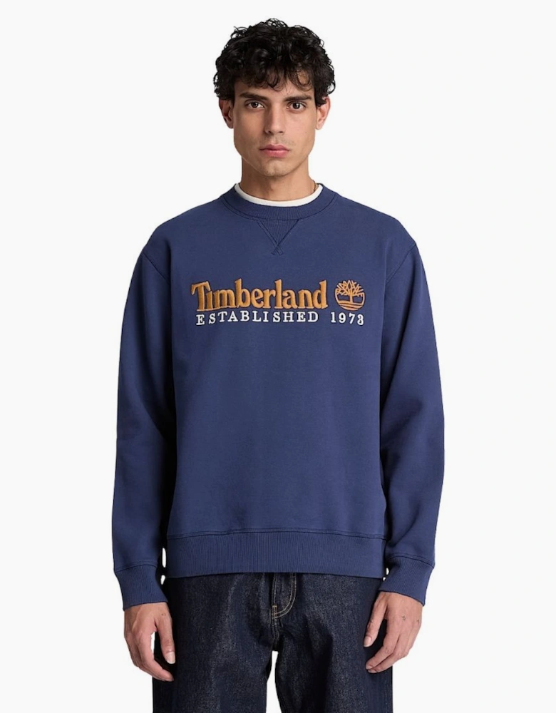 Timberland Established 1973 Embroidered Logo Dark Blue Crew Sweatshirt