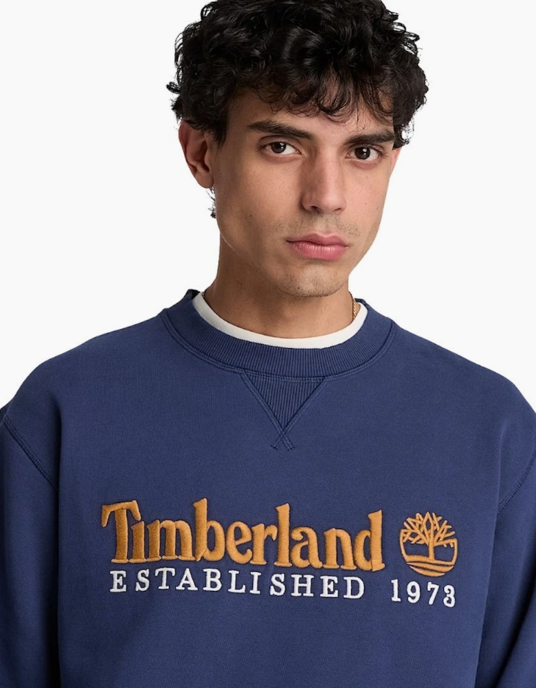 Timberland Established 1973 Embroidered Logo Dark Blue Crew Sweatshirt