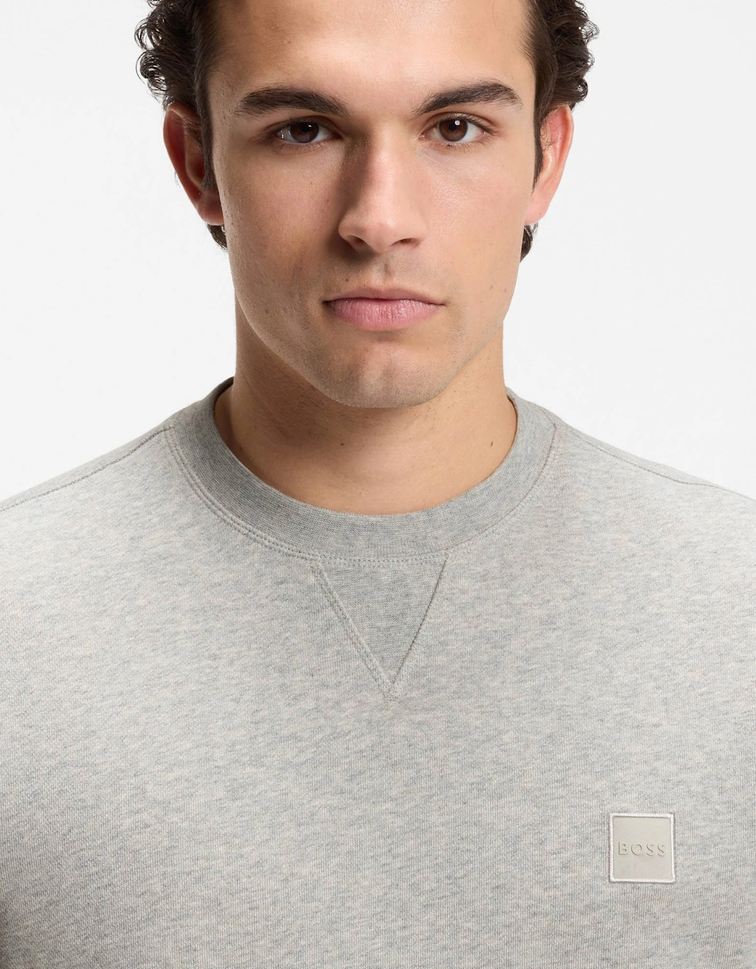 BOSS Orange Westart Mens Crew Neck Sweatshirt With Logo Patch - Open Grey 086