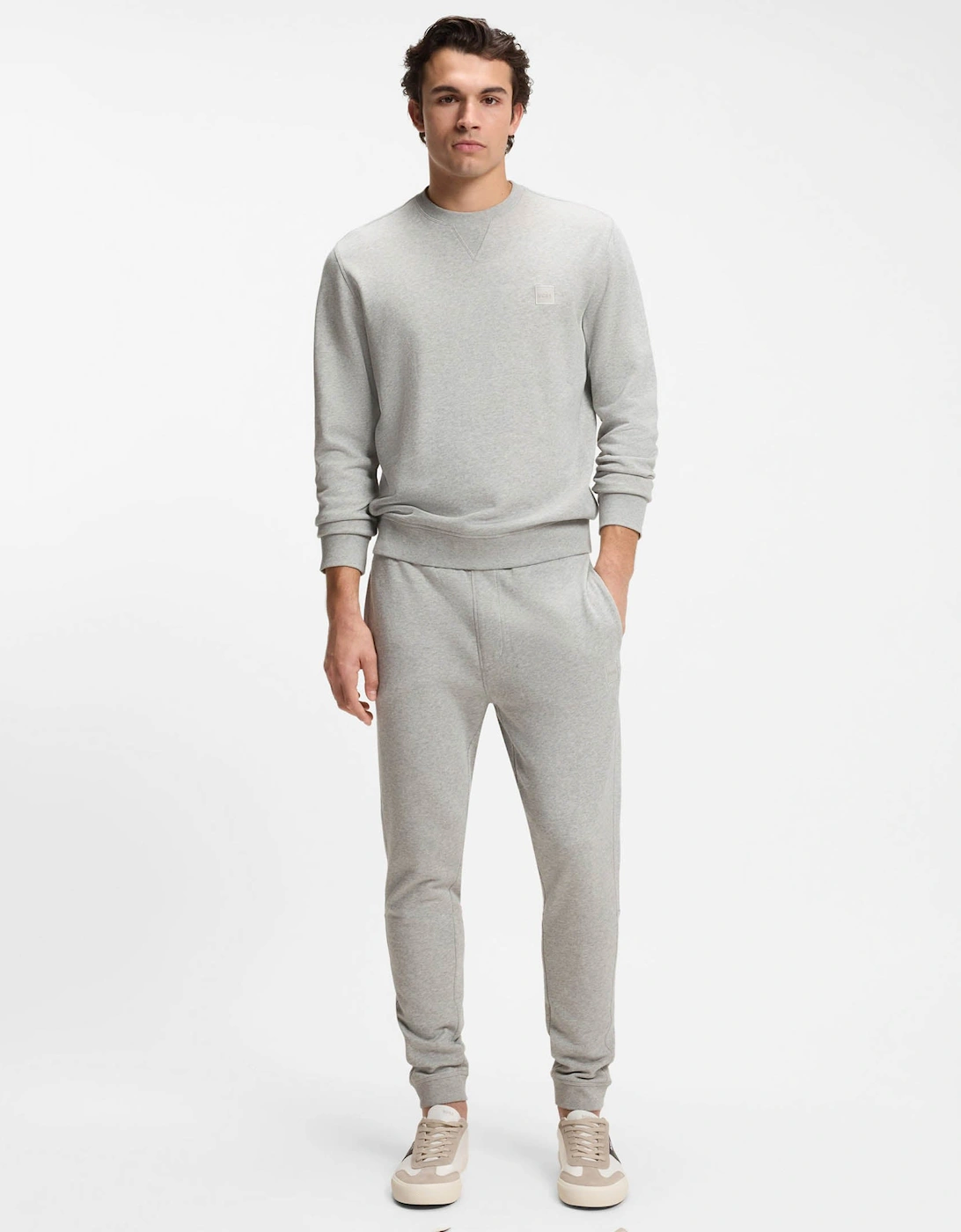 BOSS Orange Westart Mens Crew Neck Sweatshirt With Logo Patch - Open Grey 086