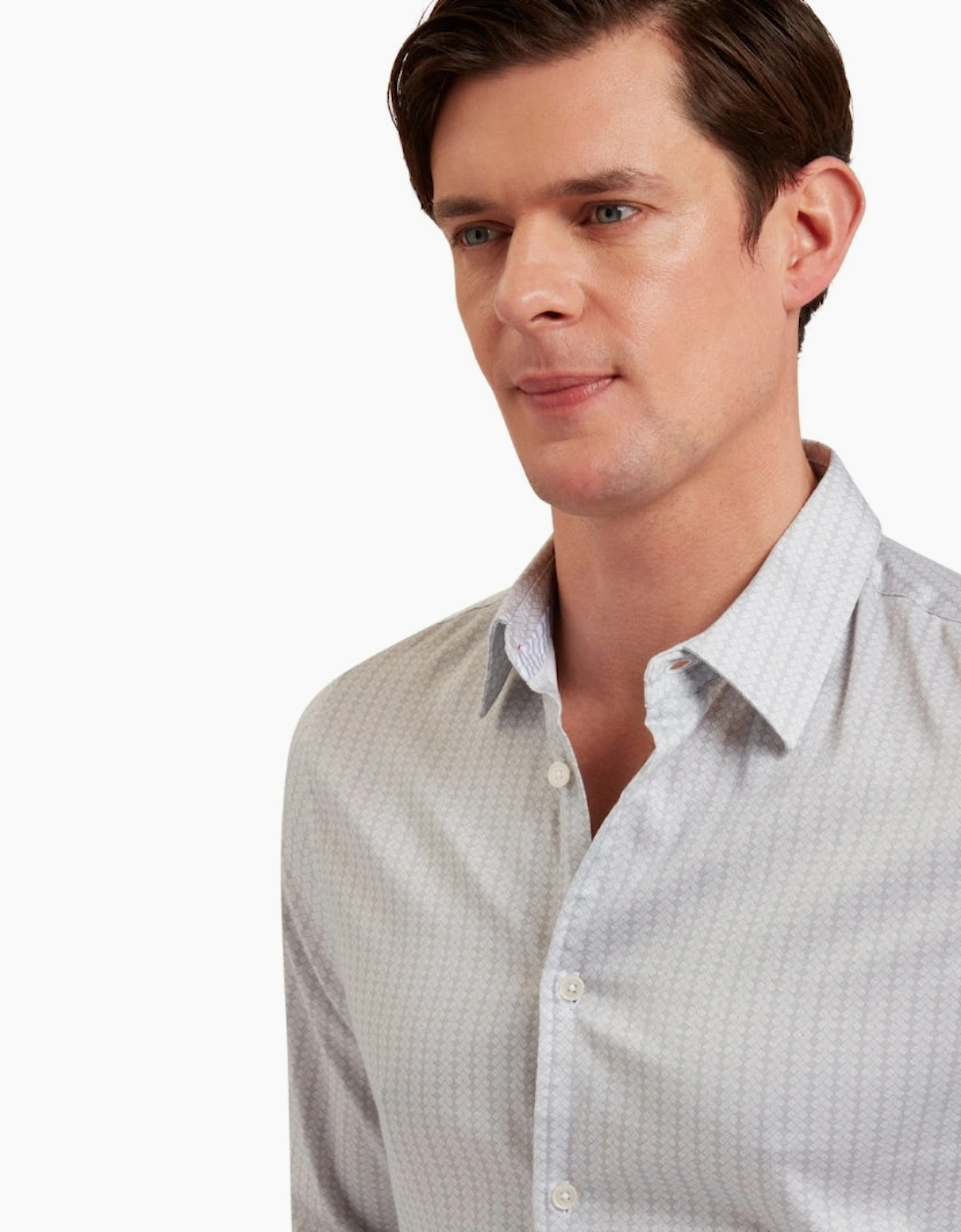 Ted Baker Tamaso Slim Herringbone Print Grey Shirt