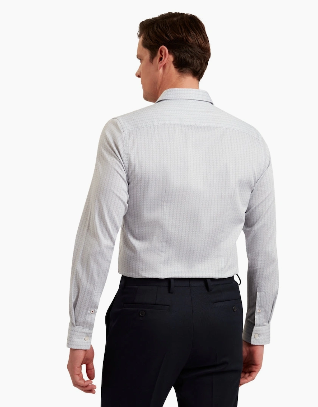 Ted Baker Tamaso Slim Herringbone Print Grey Shirt