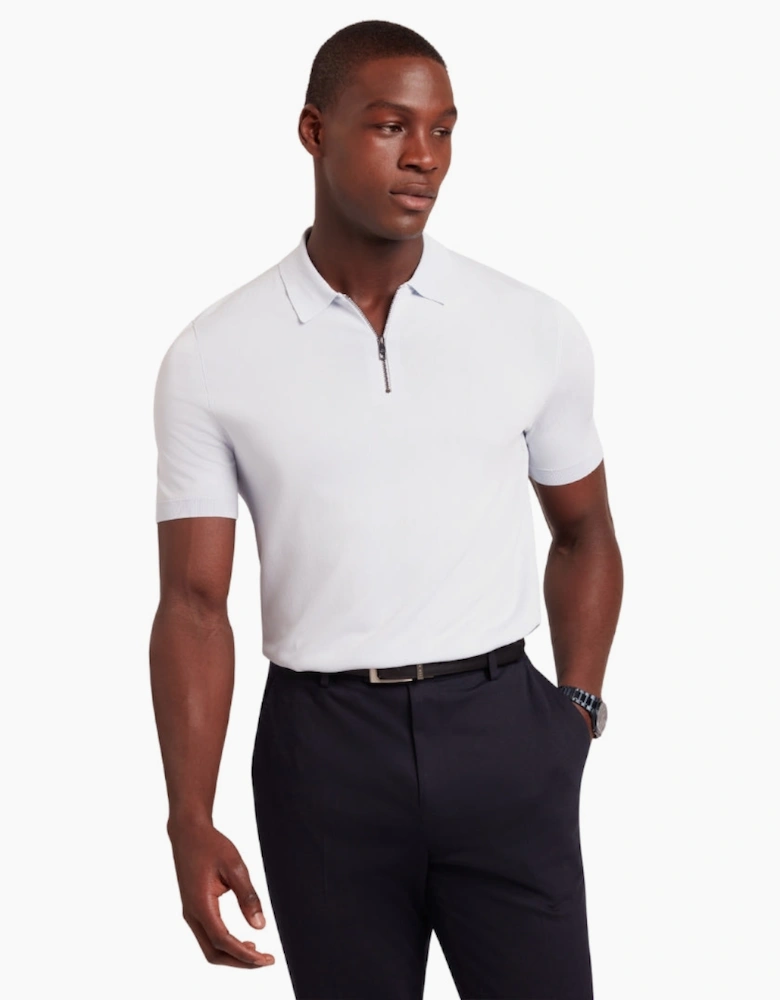 Ted Baker Daldin Rayon Zip Pale Blue Polo Shirt