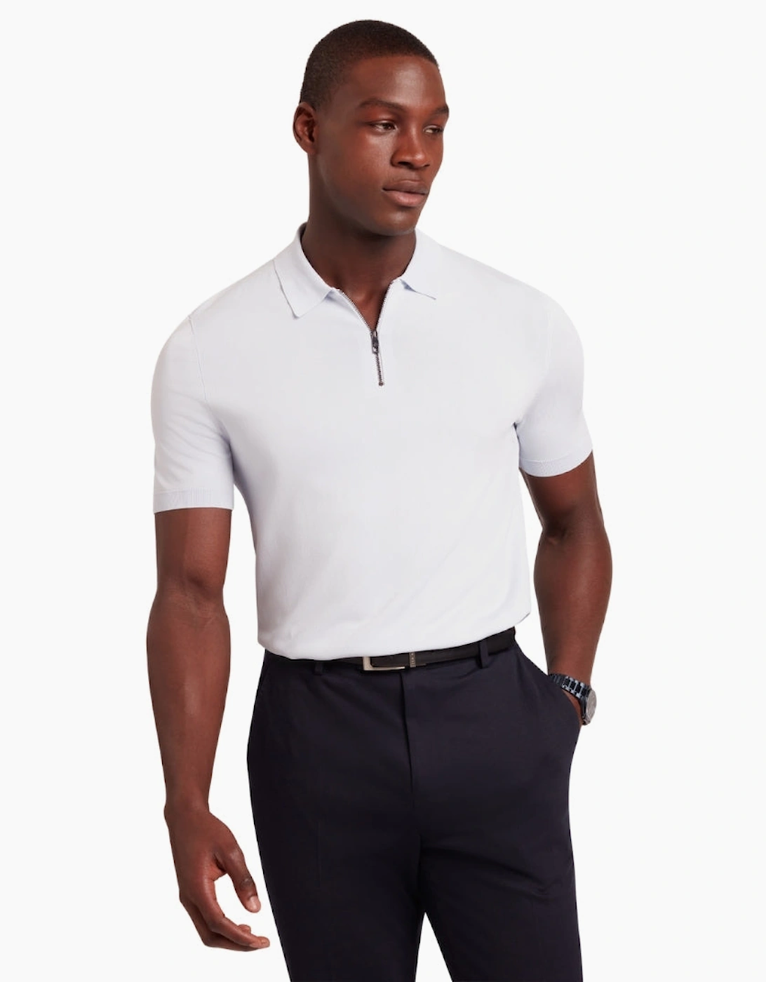 Ted Baker Daldin Rayon Zip Pale Blue Polo Shirt