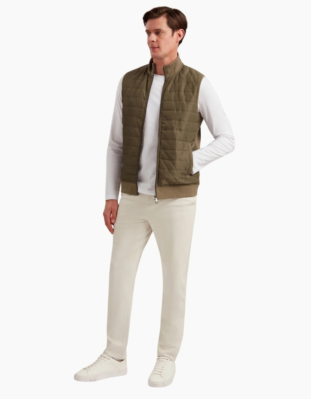 Ted Baker Atho Regular Fit Quilted Olive Gilet