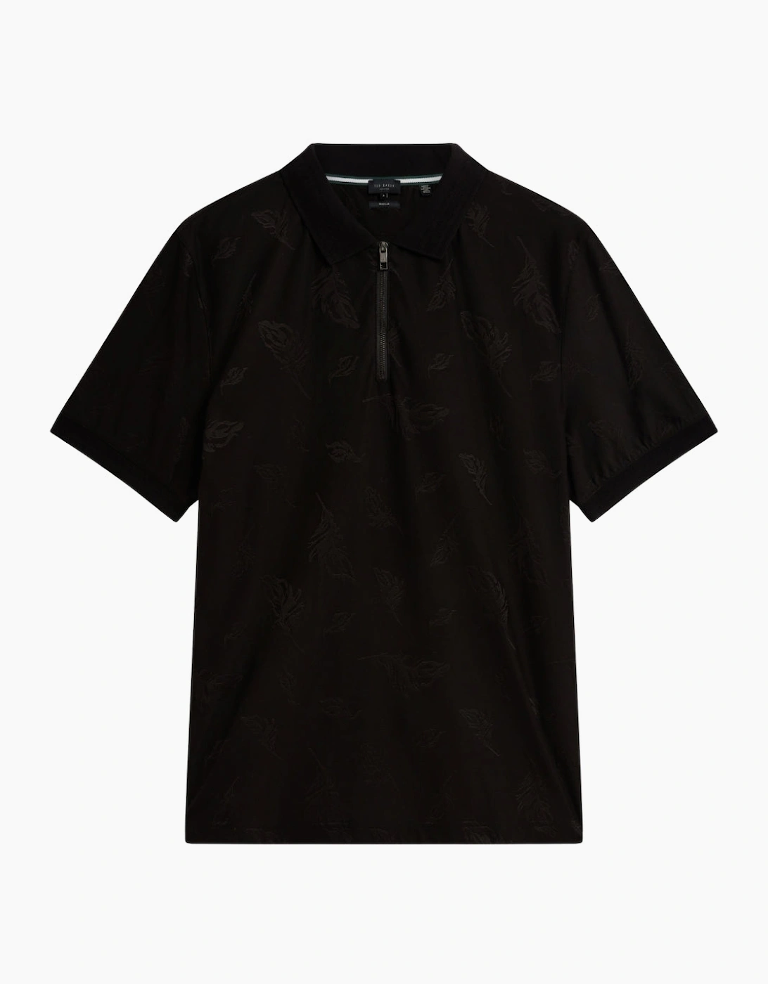 Men's Ted Baker Neyack Feather Jacquard Zip Black Polo Shirt - Size: 40