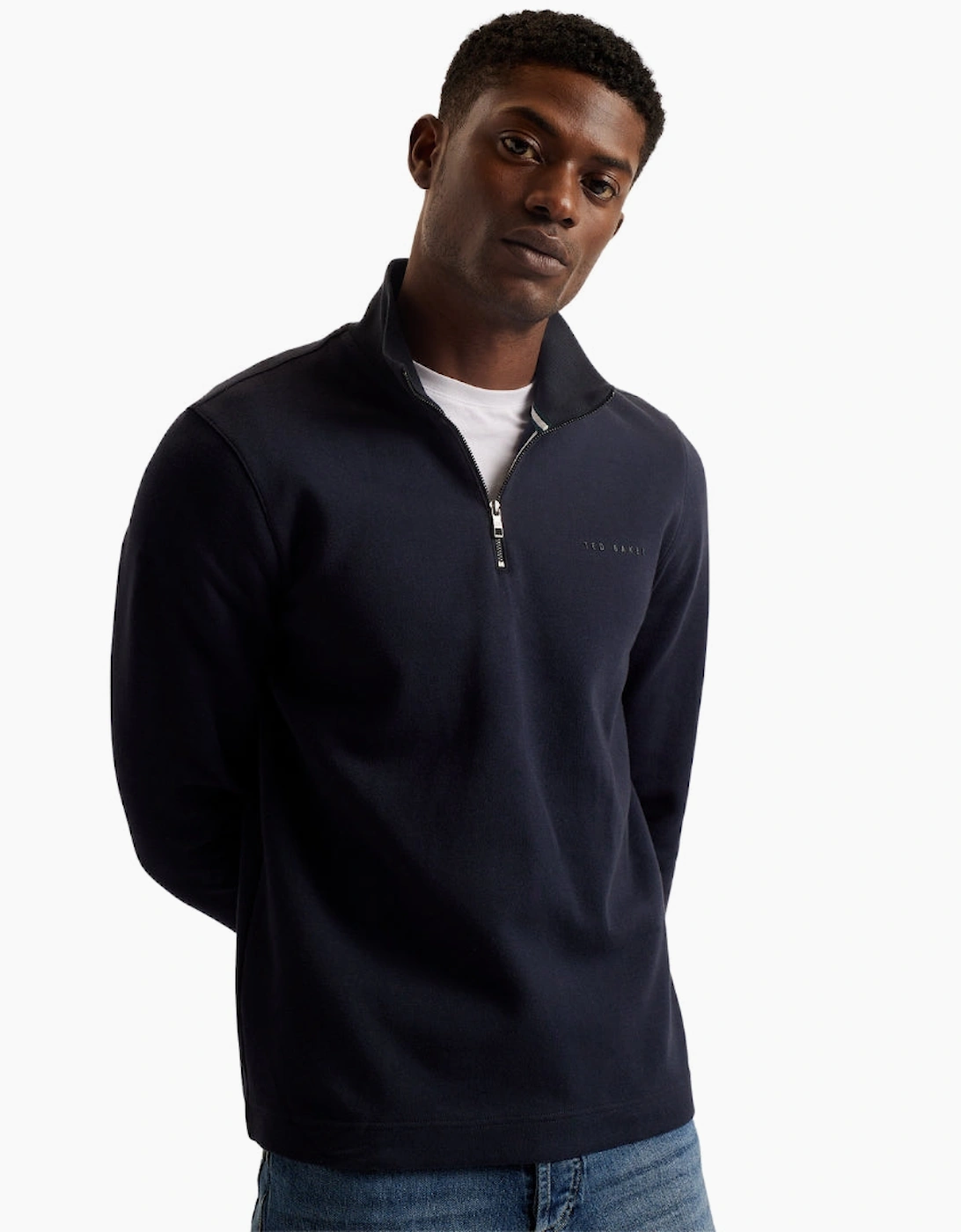 Ted Baker Actos Branded Half Zip Navy Sweater