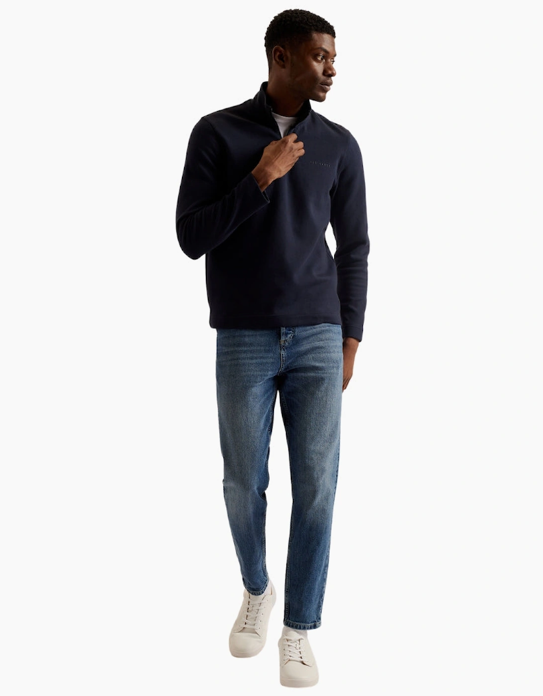 Ted Baker Actos Branded Half Zip Navy Sweater