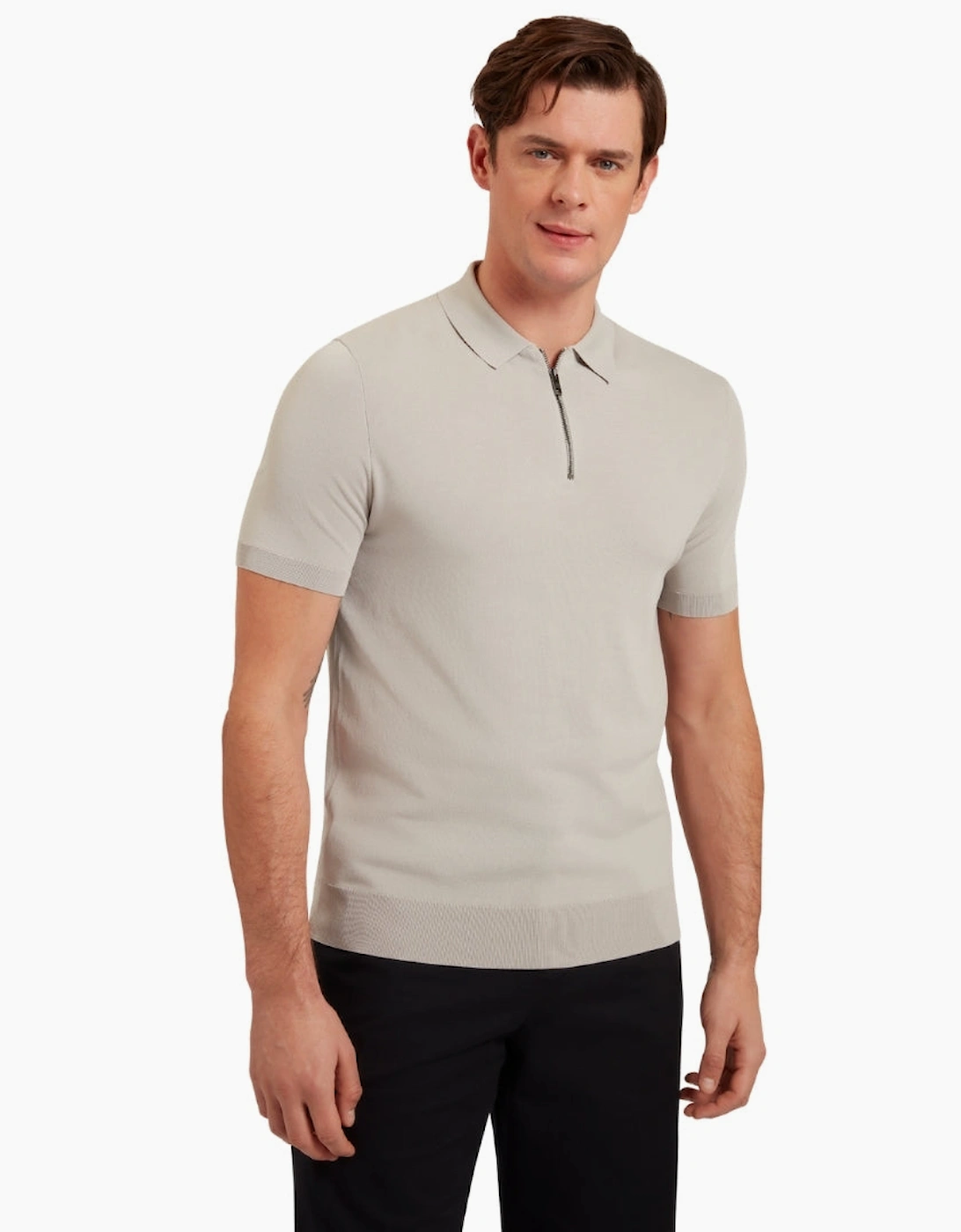 Ted Baker Daldin Rayon Zip Mid Grey Polo Shirt