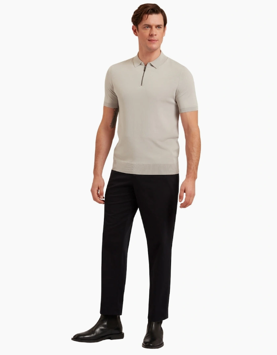 Ted Baker Daldin Rayon Zip Mid Grey Polo Shirt