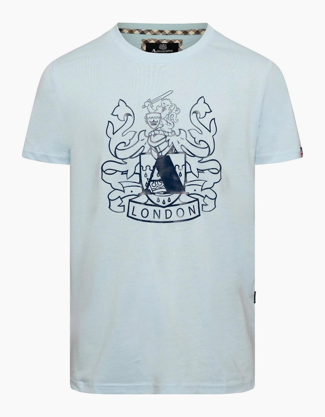 Aquascutum Men's Blue Text Graphic Crew Neck Short Sleeve T-Shirt - Size 40