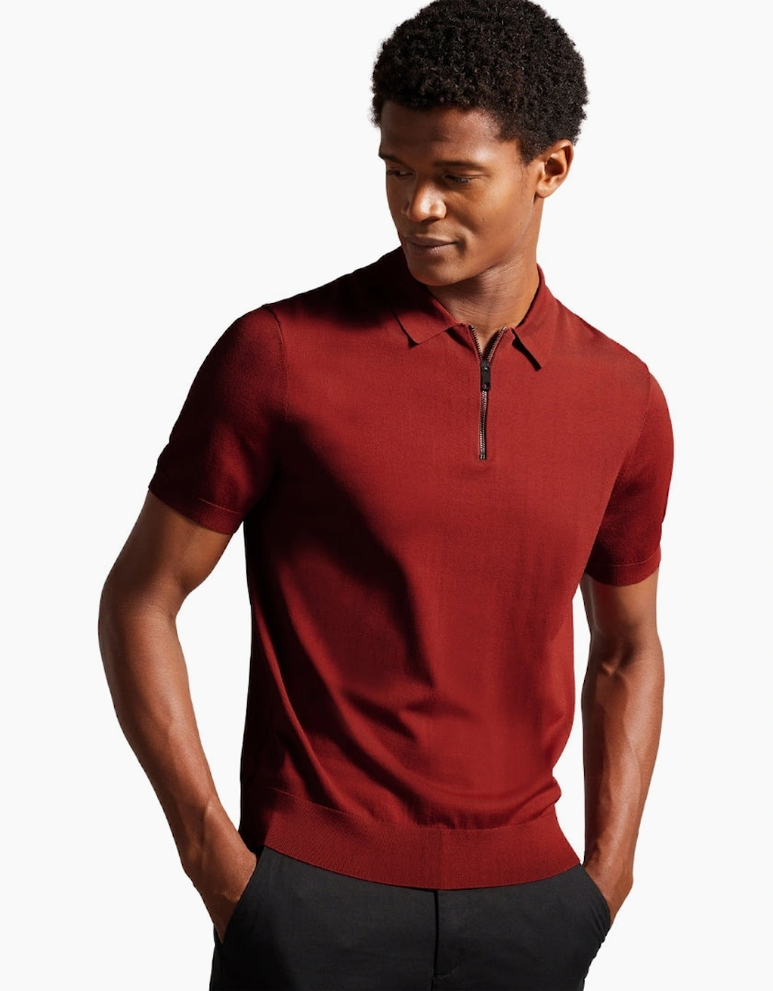 Ted Baker Daldin Rayon Zip Dark Brown Polo Shirt