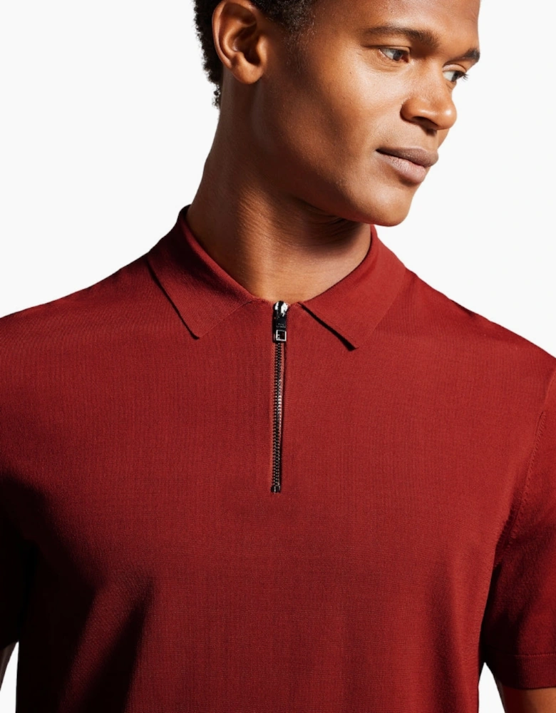 Ted Baker Daldin Rayon Zip Dark Brown Polo Shirt