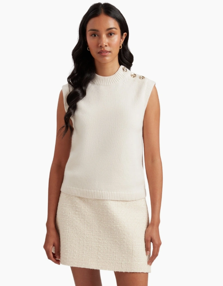 Ted Baker Rondher Rose Button Ivory Crew Neck Tank Top