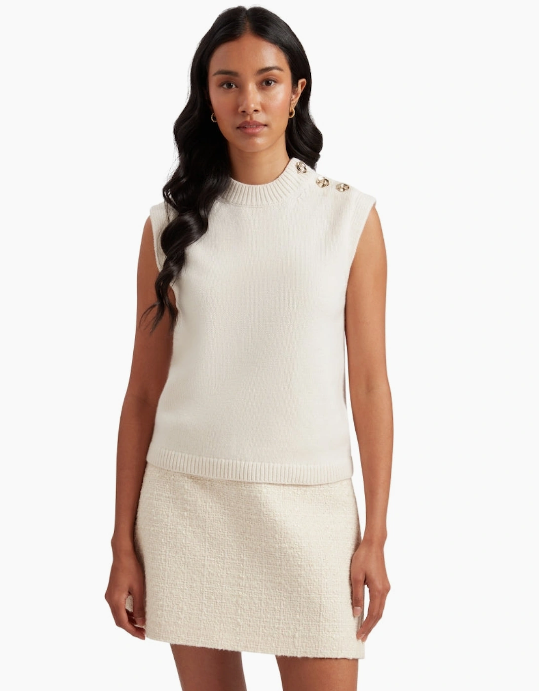 Ted Baker Rondher Rose Button Ivory Crew Neck Tank Top