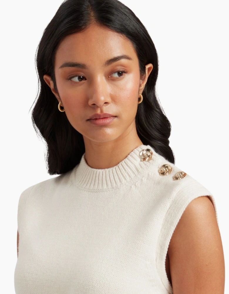 Ted Baker Rondher Rose Button Ivory Crew Neck Tank Top