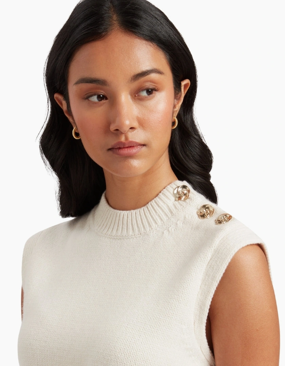 Ted Baker Rondher Rose Button Ivory Crew Neck Tank Top