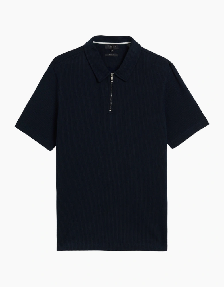Ted Baker Elgrave  Regular Textured Half Zip Navy Polo Shirt