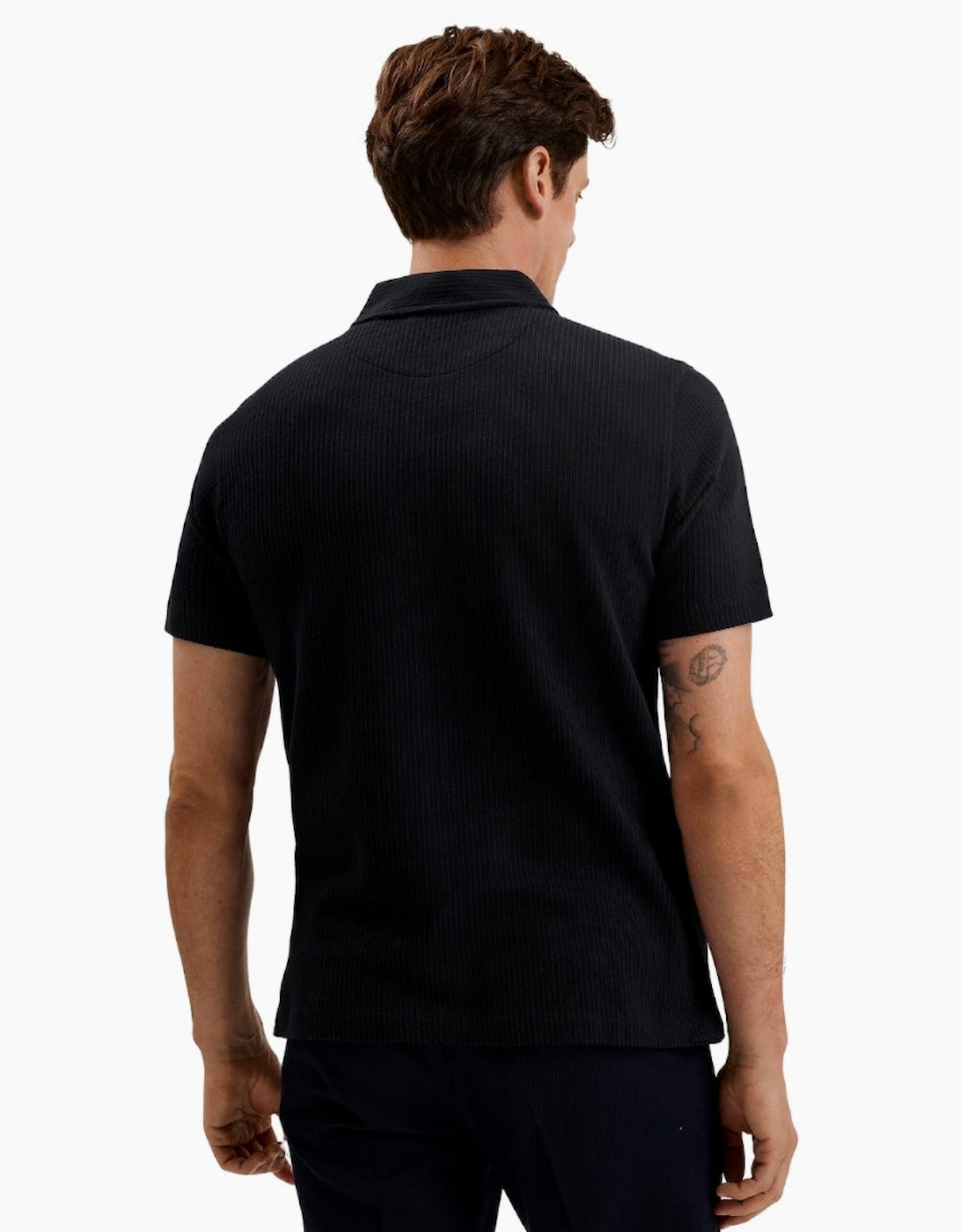 Ted Baker Elgrave  Regular Textured Half Zip Navy Polo Shirt