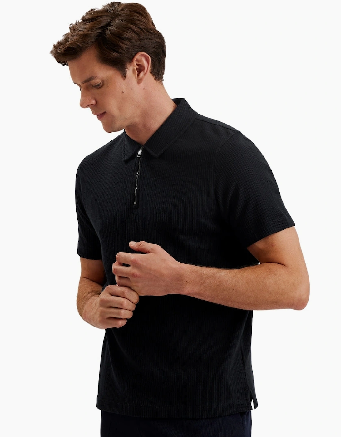 Ted Baker Elgrave  Regular Textured Half Zip Navy Polo Shirt