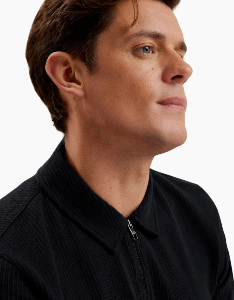 Ted Baker Elgrave  Regular Textured Half Zip Navy Polo Shirt
